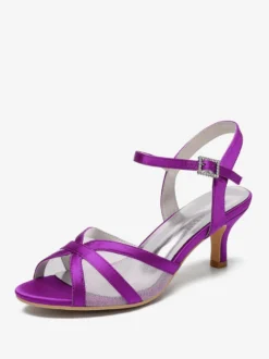 Chaussures de mariage ivoire en satin et maille à bout ouvert talon chaton chaussures d'invité de mariage