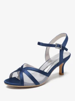 Chaussures de mariage ivoire en satin et maille à bout ouvert talon chaton chaussures d'invité de mariage