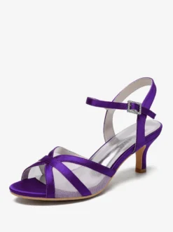 Chaussures de mariage ivoire en satin et maille à bout ouvert talon chaton chaussures d'invité de mariage