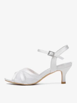 Chaussures de mariage ivoire en satin et maille à bout ouvert talon chaton chaussures d'invité de mariage