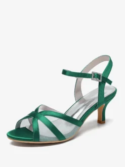 Chaussures de mariage ivoire en satin et maille à bout ouvert talon chaton chaussures d'invité de mariage