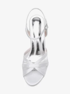Chaussures de mariage ivoire en satin et maille à bout ouvert talon chaton chaussures d'invité de mariage