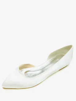 Chaussures de Mariage 2026 Ivoire Satin Bout ouvert Escarpins Plat Chaussures de Mère