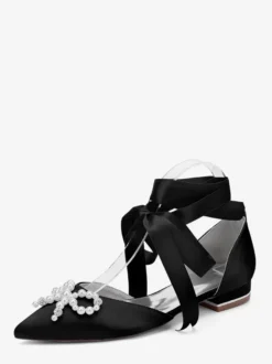 Chaussures de mariage plates à lacets avec nœud et perles