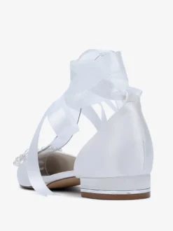 Chaussures de mariage plates à lacets avec nœud et perles