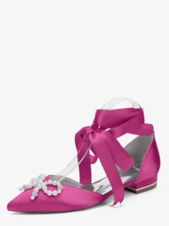 Chaussures de mariage plates à lacets avec nœud et perles
