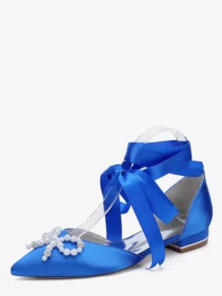 Chaussures de mariage plates à lacets avec nœud et perles