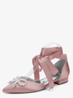 Chaussures de mariage plates à lacets avec nœud et perles