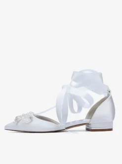 Chaussures de mariage plates à lacets avec nœud et perles