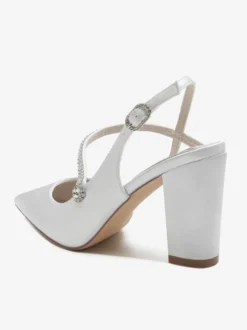 Chaussures De Mariage Pour Femmes Satin Bout Pointu Strass Talon Épais Chaussures De Mariée