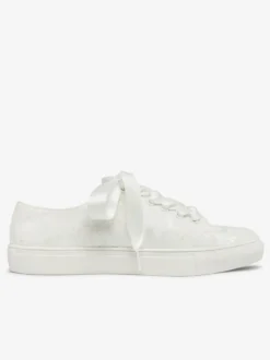 Chaussures de mariage pour femmes en toile à bout rond chaussures de baskets de mariée plates