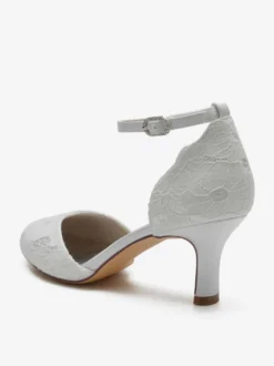 Chaussures De Mariage Pour Femmes Satin Blanc Bout Rond Strass Talon Trotteur Chaussures De Mariée