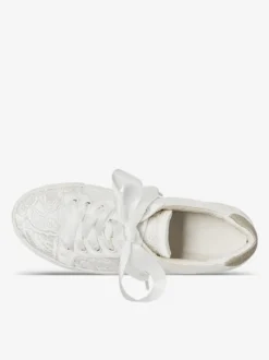 Chaussures de mariage pour femmes en toile à bout rond chaussures de baskets de mariée plates