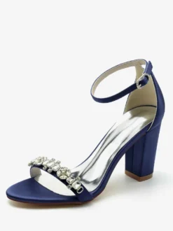 Chaussures de mariage Satin Bordeaux Strass Sandales de mariage à bout ouvert