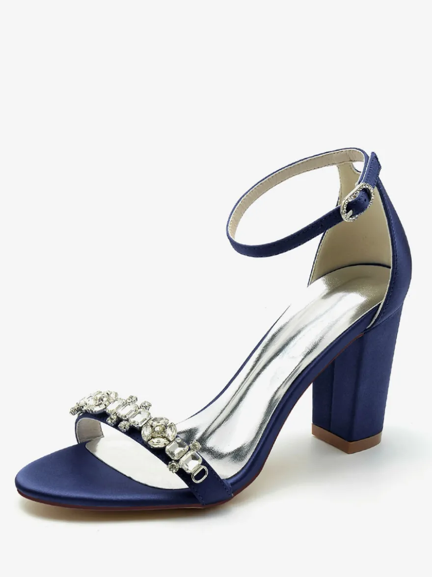Chaussures de mariage Satin Bordeaux Strass Sandales de mariage à bout ouvert
