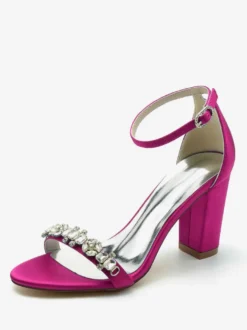 Chaussures de mariage Satin Bordeaux Strass Sandales de mariage à bout ouvert