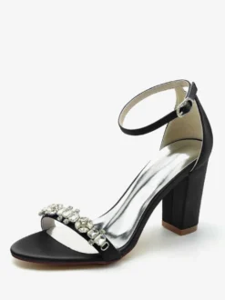 Chaussures de mariage Satin Bordeaux Strass Sandales de mariage à bout ouvert