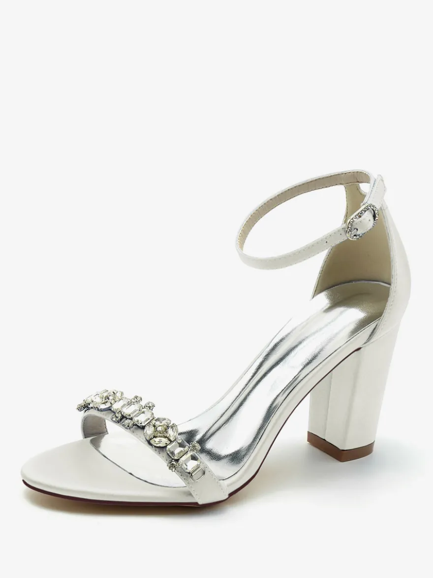 Chaussures de mariage Satin Bordeaux Strass Sandales de mariage à bout ouvert