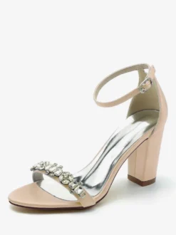 Chaussures de mariage Satin Bordeaux Strass Sandales de mariage à bout ouvert