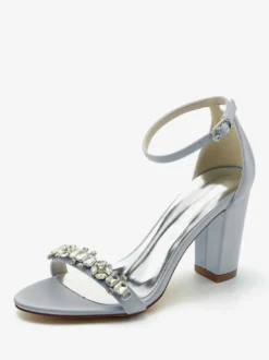 Chaussures de mariage Satin Bordeaux Strass Sandales de mariage à bout ouvert