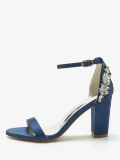 Chaussures de mariage Satin Ivoire Strass Sandales de mariage à bout ouvert