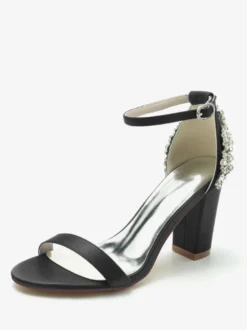 Chaussures de mariage Satin Ivoire Strass Sandales de mariage à bout ouvert