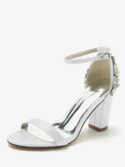 Chaussures de mariage Satin Ivoire Strass Sandales de mariage à bout ouvert