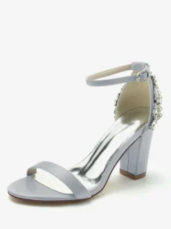 Chaussures de mariage Satin Ivoire Strass Sandales de mariage à bout ouvert
