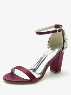 Chaussures de mariage Satin Ivoire Strass Sandales de mariage à bout ouvert