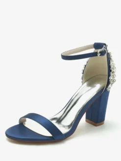 Chaussures de mariage Satin Ivoire Strass Sandales de mariage à bout ouvert