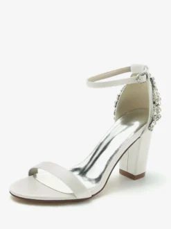 Chaussures de mariage Satin Ivoire Strass Sandales de mariage à bout ouvert