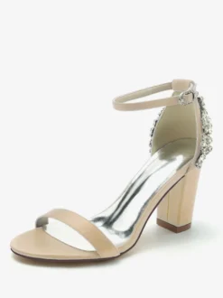 Chaussures de mariage Satin Ivoire Strass Sandales de mariage à bout ouvert