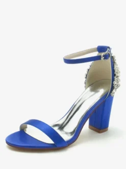 Chaussures de mariage Satin Ivoire Strass Sandales de mariage à bout ouvert