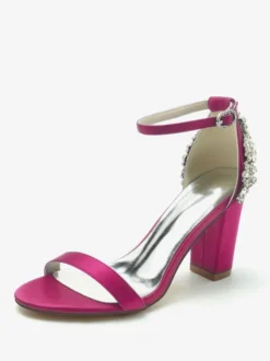 Chaussures de mariage Satin Ivoire Strass Sandales de mariage à bout ouvert