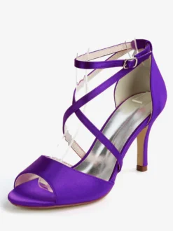 Chaussures de mariage Satin Ivoire bout ouvert talon aiguille bride à la cheville talon chaussures de mariée