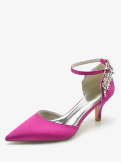 Chaussures De Mariage Soie Satin Bout Pointu Strass Talon Chaussures De Mariée