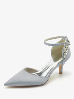 Chaussures De Mariage Soie Satin Bout Pointu Strass Talon Chaussures De Mariée
