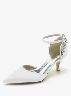 Chaussures De Mariage Soie Satin Bout Pointu Strass Talon Chaussures De Mariée