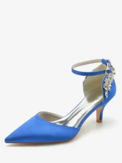 Chaussures De Mariage Soie Satin Bout Pointu Strass Talon Chaussures De Mariée