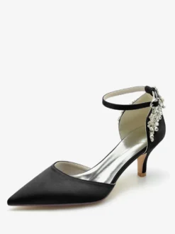 Chaussures De Mariage Soie Satin Bout Pointu Strass Talon Chaussures De Mariée