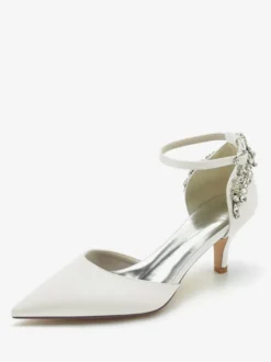Chaussures De Mariage Soie Satin Bout Pointu Strass Talon Chaussures De Mariée