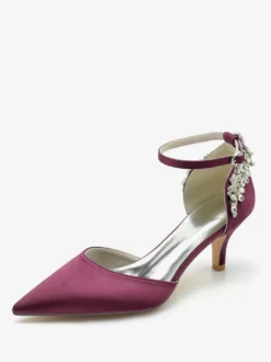 Chaussures De Mariage Soie Satin Bout Pointu Strass Talon Chaussures De Mariée