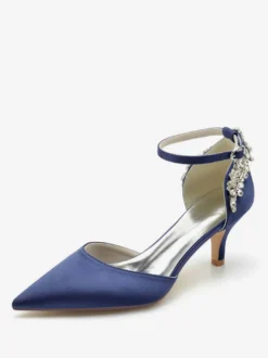 Chaussures De Mariage Soie Satin Bout Pointu Strass Talon Chaussures De Mariée