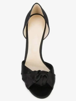 Chaussures de mariage soirée noires en satin nouées à talons hauts et bout ouvert