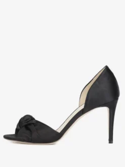 Chaussures de mariage soirée noires en satin nouées à talons hauts et bout ouvert