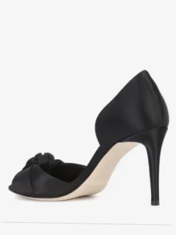 Chaussures de mariage soirée noires en satin nouées à talons hauts et bout ouvert