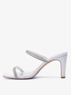 Chaussures de mariage à talons hauts blanches bout ouvert strass mules sans talon