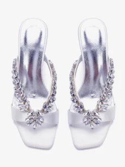 Chaussures de mariage à talons hauts en satin bout ouvert strass talons compensés