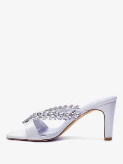 Chaussures de mariage à talons hauts en satin bout ouvert strass talons compensés