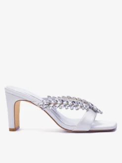Chaussures de mariage à talons hauts en satin bout ouvert strass talons compensés